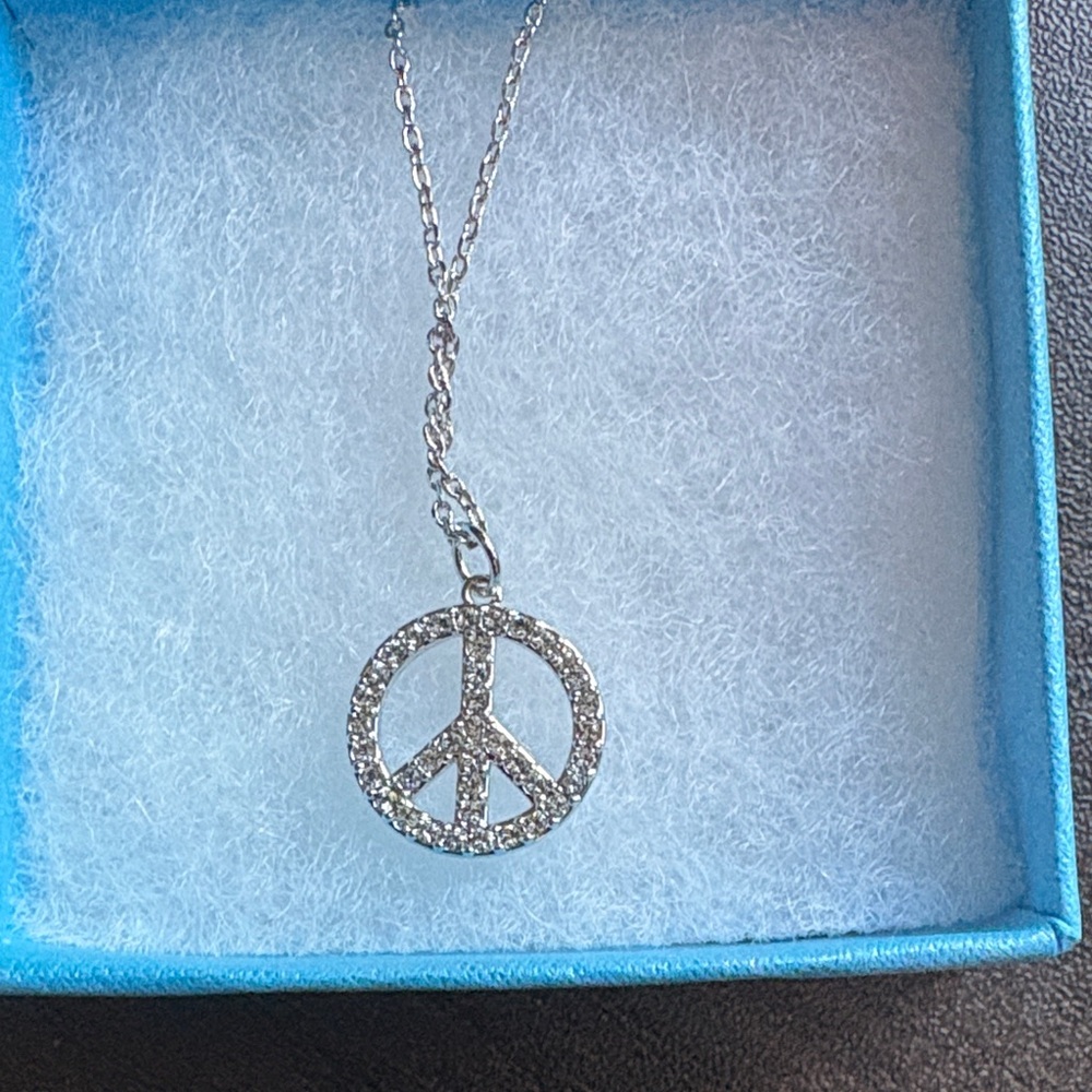 Touchstone Crystal Silver Peace Pendant Necklace